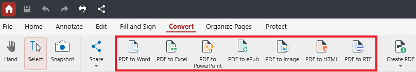 PDF Extra: conversion tools list (within opened document)